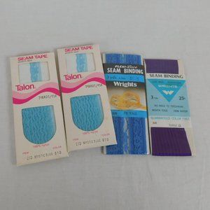 4 Packs Wrights Talon Seam Binding Tape Blue Purple Stretch Lace Nylon Rayon